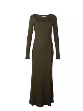 Abercrombie & Fitch Small Petite Olive Long Sleeve Knit Squareneck Maxi Dress